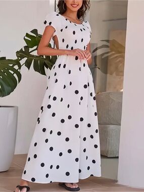 White Polka Dot Maxi Dress - Elegant Casual Summer Dress